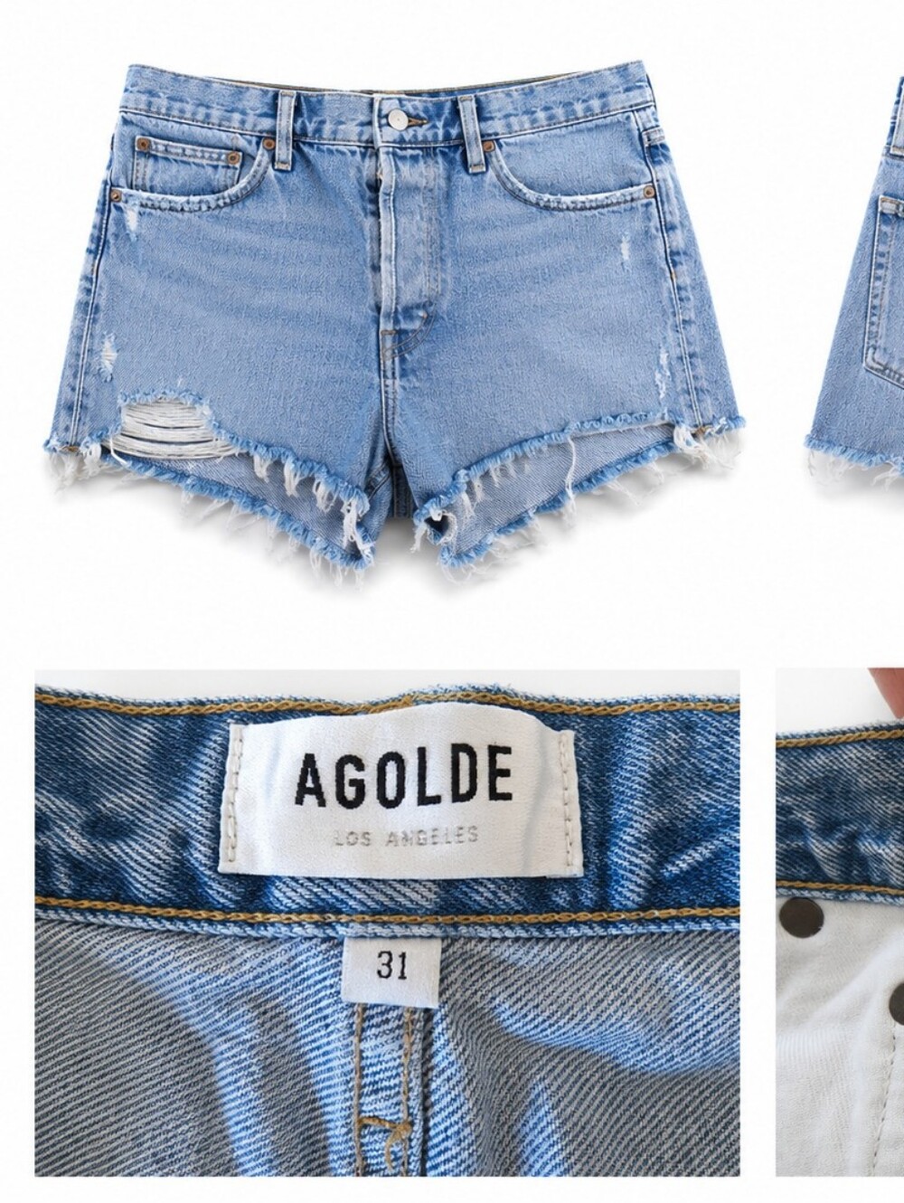 Agolde Light Wash Parker Long Denim Cutoff Shorts